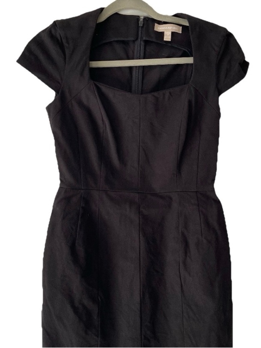Banana Republic Black Sheath Dress Square Neck Cap Sleeve Knee Length 4P